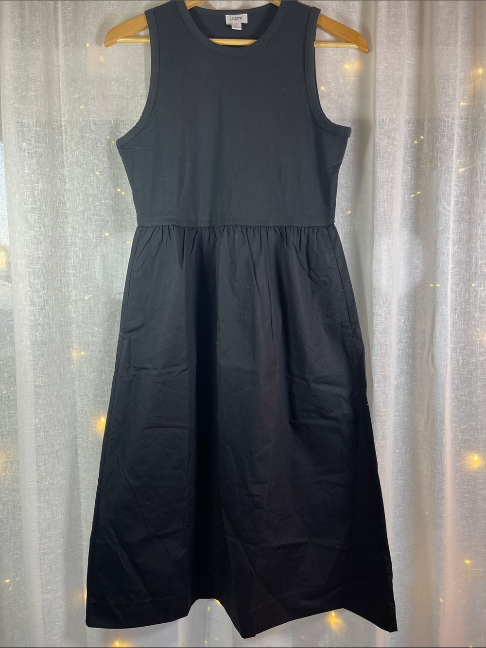J. Crew Black Sleeveless Gathered Waist Midi Dress